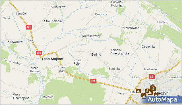 mapa Bedlno gmina Radzyń Podlaski, Bedlno gmina Radzyń Podlaski na mapie Targeo