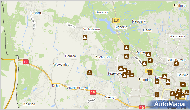 mapa Bezrzecze, Bezrzecze na mapie Targeo