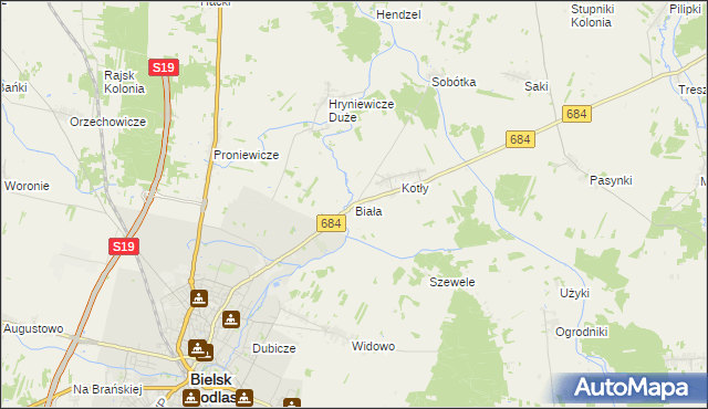 mapa Biała gmina Bielsk Podlaski, Biała gmina Bielsk Podlaski na mapie Targeo