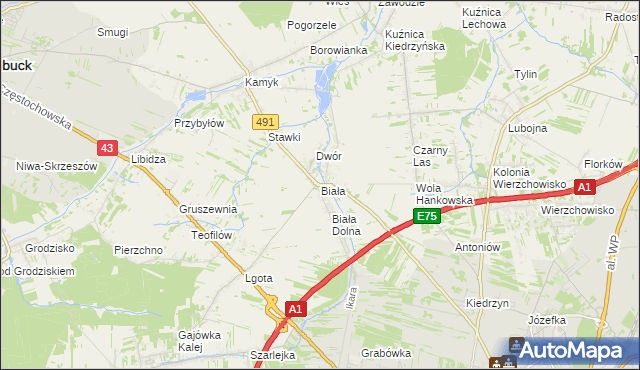 mapa Biała gmina Kłobuck, Biała gmina Kłobuck na mapie Targeo