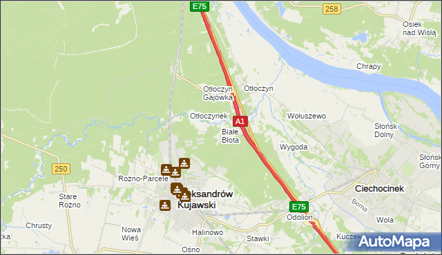 mapa Białe Błota gmina Aleksandrów Kujawski, Białe Błota gmina Aleksandrów Kujawski na mapie Targeo