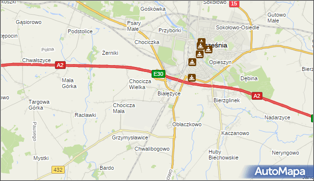 mapa Białężyce, Białężyce na mapie Targeo