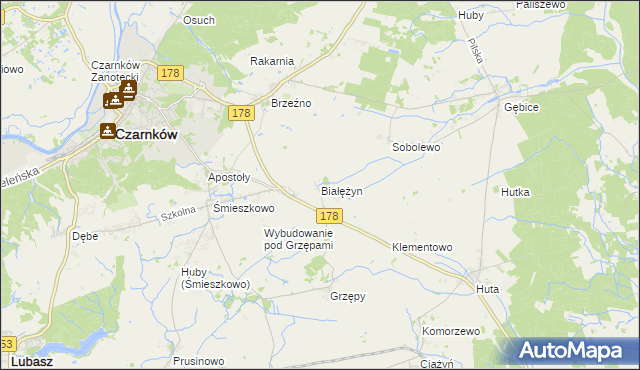 mapa Białężyn gmina Czarnków, Białężyn gmina Czarnków na mapie Targeo