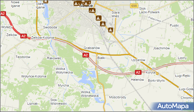 mapa Białki gmina Siedlce, Białki gmina Siedlce na mapie Targeo