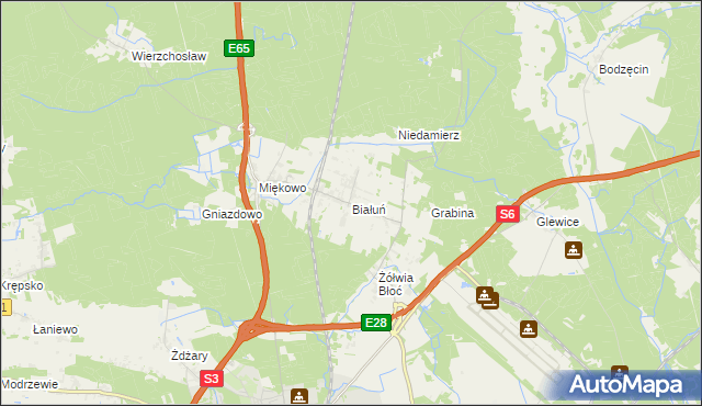 mapa Białuń gmina Goleniów, Białuń gmina Goleniów na mapie Targeo