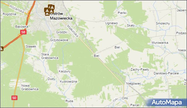 mapa Biel gmina Małkinia Górna, Biel gmina Małkinia Górna na mapie Targeo