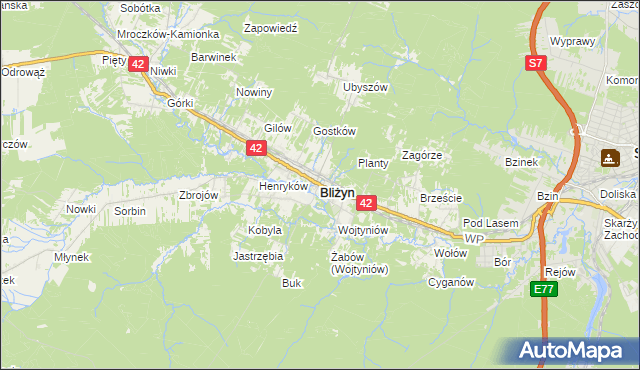 mapa Bliżyn, Bliżyn na mapie Targeo