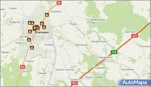 mapa Bobrowiec gmina Braniewo, Bobrowiec gmina Braniewo na mapie Targeo