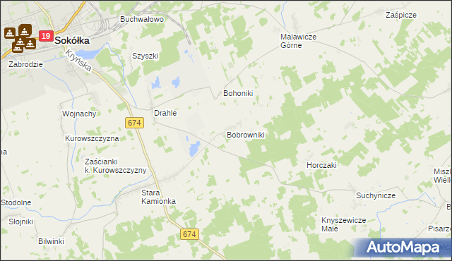 mapa Bobrowniki gmina Sokółka, Bobrowniki gmina Sokółka na mapie Targeo