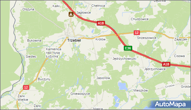 mapa Bogaczów gmina Trzebiel, Bogaczów gmina Trzebiel na mapie Targeo