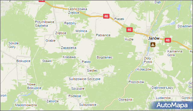 mapa Bogdaniec gmina Janów, Bogdaniec gmina Janów na mapie Targeo