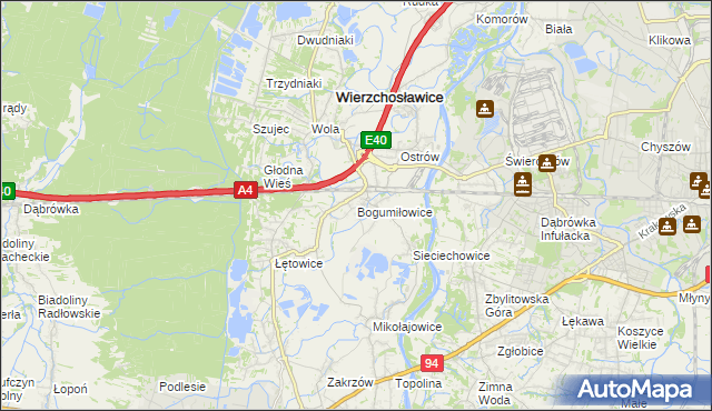 mapa Bogumiłowice gmina Wierzchosławice, Bogumiłowice gmina Wierzchosławice na mapie Targeo