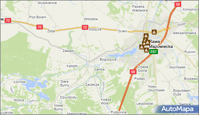 mapa Boguszyce gmina Rawa Mazowiecka, Boguszyce gmina Rawa Mazowiecka na mapie Targeo