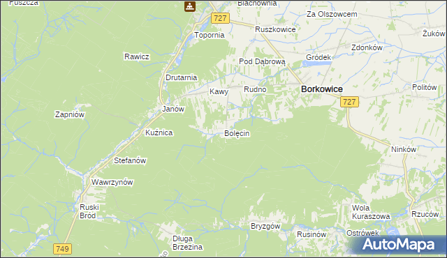mapa Bolęcin gmina Borkowice, Bolęcin gmina Borkowice na mapie Targeo