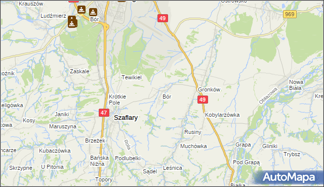 mapa Bór gmina Szaflary, Bór gmina Szaflary na mapie Targeo
