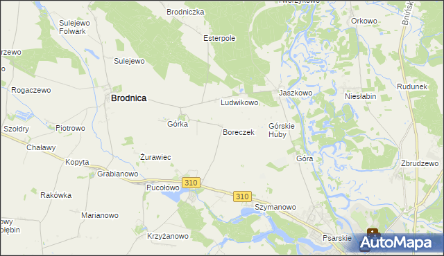 mapa Boreczek gmina Brodnica, Boreczek gmina Brodnica na mapie Targeo