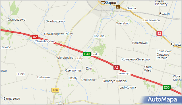 mapa Borki gmina Słupca, Borki gmina Słupca na mapie Targeo