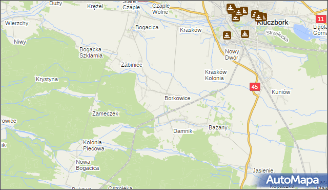 mapa Borkowice gmina Kluczbork, Borkowice gmina Kluczbork na mapie Targeo