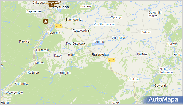 mapa Borkowice powiat przysuski, Borkowice powiat przysuski na mapie Targeo