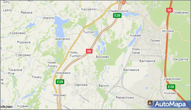 mapa Borowiec gmina Żukowo, Borowiec gmina Żukowo na mapie Targeo