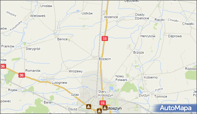 mapa Bożacin gmina Krotoszyn, Bożacin gmina Krotoszyn na mapie Targeo