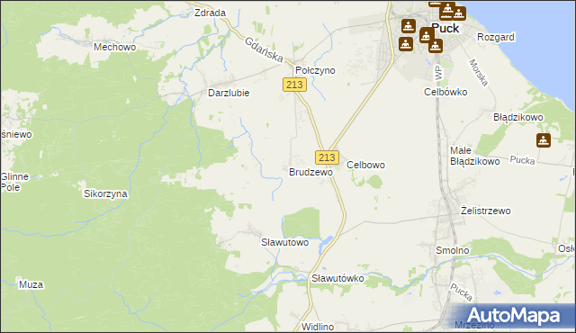 mapa Brudzewo gmina Puck, Brudzewo gmina Puck na mapie Targeo