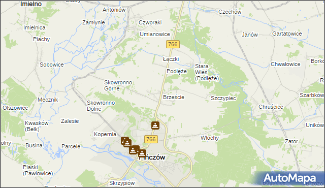 mapa Brzeście gmina Pińczów, Brzeście gmina Pińczów na mapie Targeo