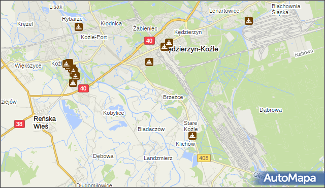 mapa Brzeźce gmina Bierawa, Brzeźce gmina Bierawa na mapie Targeo