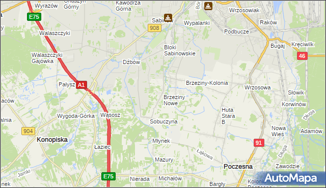 mapa Brzeziny Nowe, Brzeziny Nowe na mapie Targeo