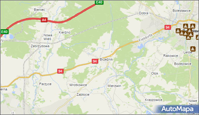 mapa Brzeźnik gmina Bolesławiec, Brzeźnik gmina Bolesławiec na mapie Targeo