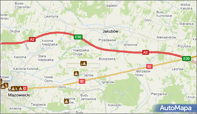 mapa Brzozówka gmina Jakubów, Brzozówka gmina Jakubów na mapie Targeo