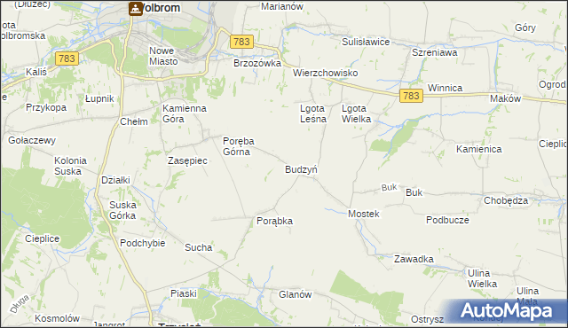 mapa Budzyń gmina Wolbrom, Budzyń gmina Wolbrom na mapie Targeo