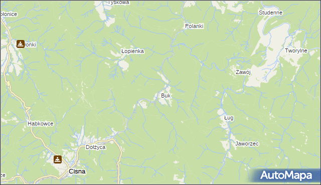mapa Buk gmina Cisna, Buk gmina Cisna na mapie Targeo