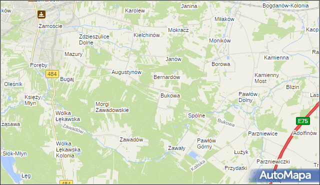 mapa Bukowa gmina Bełchatów, Bukowa gmina Bełchatów na mapie Targeo