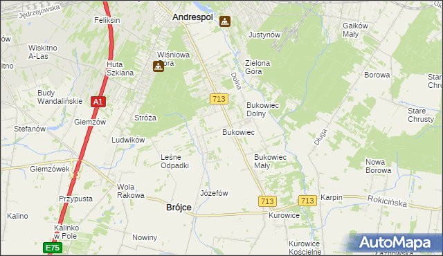 mapa Bukowiec gmina Brójce, Bukowiec gmina Brójce na mapie Targeo