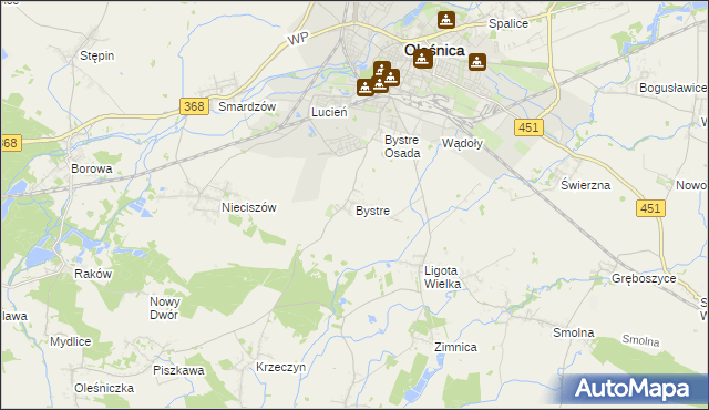 mapa Bystre gmina Oleśnica, Bystre gmina Oleśnica na mapie Targeo