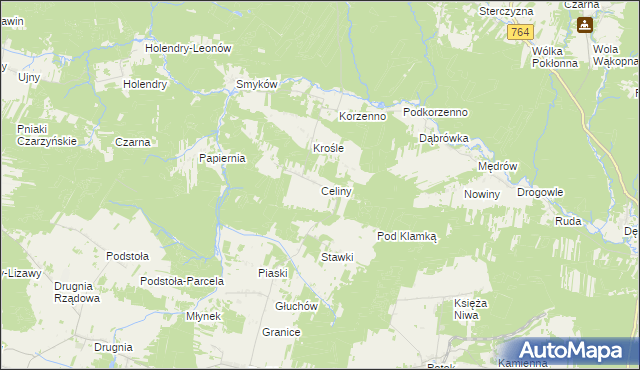 mapa Celiny gmina Raków, Celiny gmina Raków na mapie Targeo