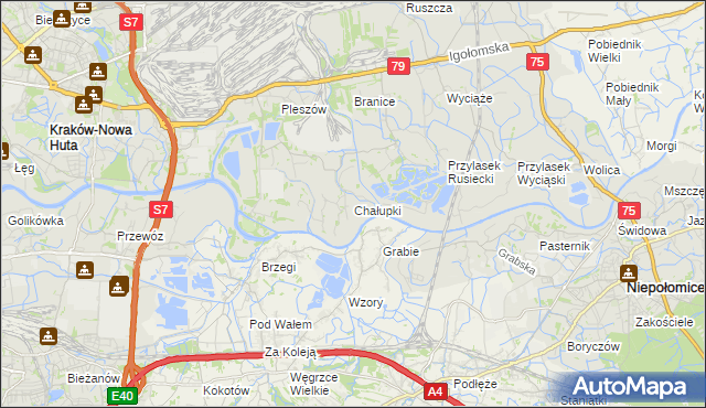 mapa Chałupki gmina Kraków, Chałupki gmina Kraków na mapie Targeo