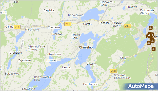 mapa Chmielno powiat kartuski, Chmielno powiat kartuski na mapie Targeo