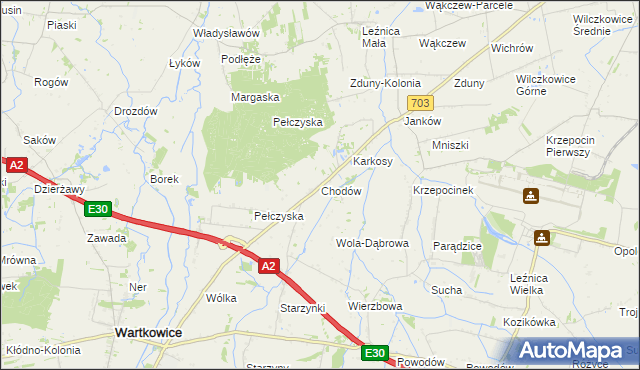 mapa Chodów gmina Wartkowice, Chodów gmina Wartkowice na mapie Targeo