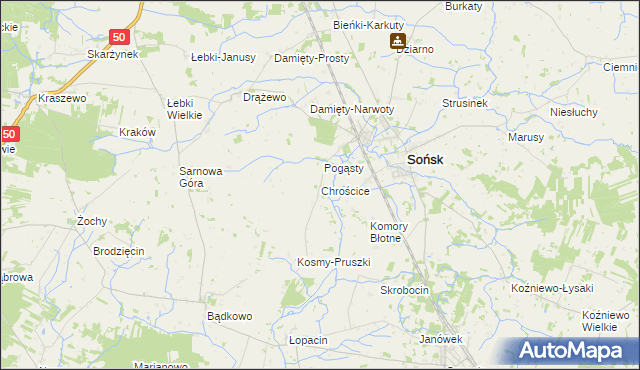 mapa Chrościce gmina Sońsk, Chrościce gmina Sońsk na mapie Targeo