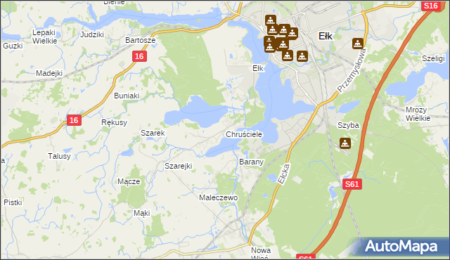 mapa Chruściele gmina Ełk, Chruściele gmina Ełk na mapie Targeo