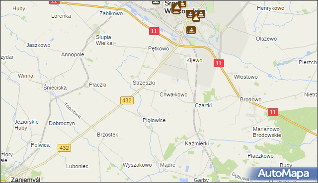 mapa Chwałkowo gmina Środa Wielkopolska, Chwałkowo gmina Środa Wielkopolska na mapie Targeo