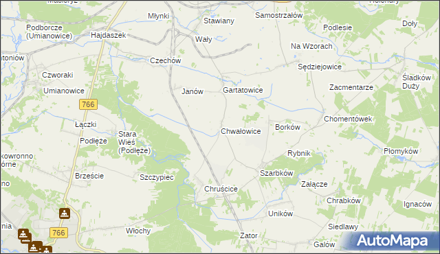 mapa Chwałowice gmina Pińczów, Chwałowice gmina Pińczów na mapie Targeo