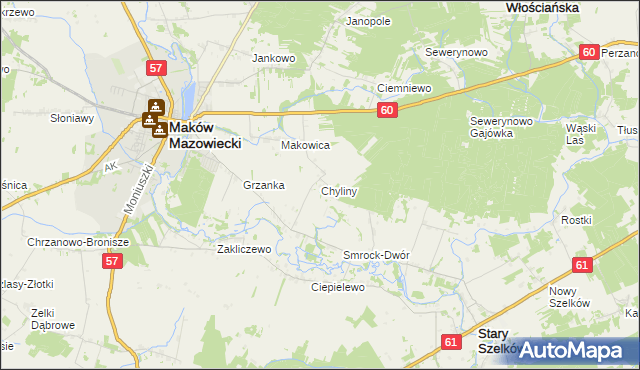 mapa Chyliny gmina Szelków, Chyliny gmina Szelków na mapie Targeo