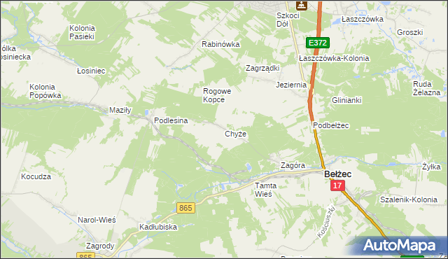 mapa Chyże gmina Bełżec, Chyże gmina Bełżec na mapie Targeo