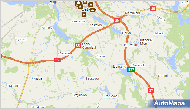 mapa Cibory gmina Ostróda, Cibory gmina Ostróda na mapie Targeo