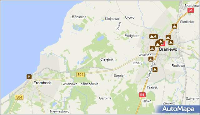 mapa Cielętnik, Cielętnik na mapie Targeo