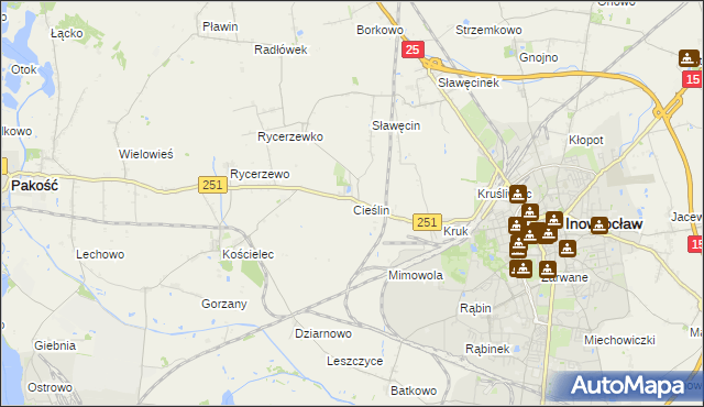 mapa Cieślin gmina Inowrocław, Cieślin gmina Inowrocław na mapie Targeo