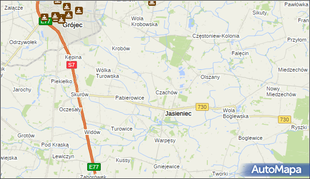 mapa Czachów gmina Jasieniec, Czachów gmina Jasieniec na mapie Targeo